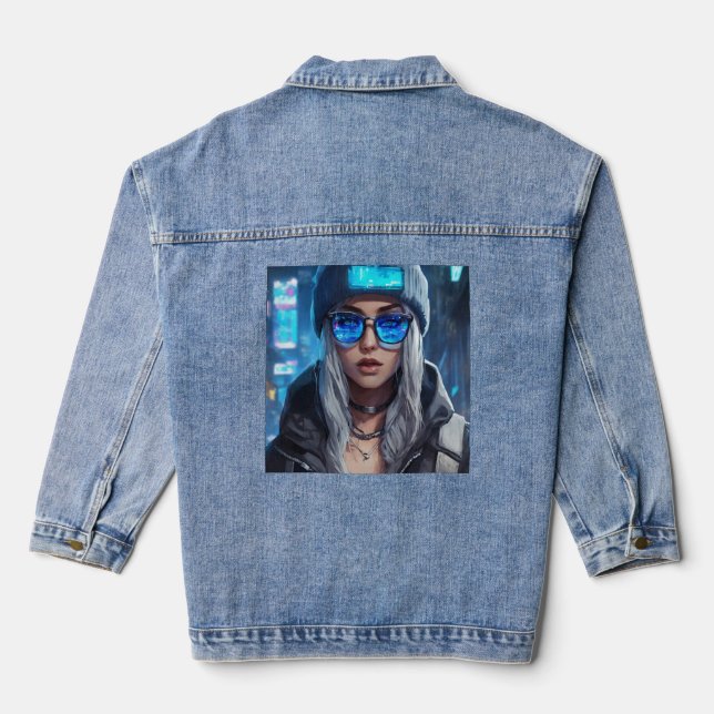 Neon Virtuoso: The Enigmatic Allure of a Cyberpunk Denim Jacket (Back)