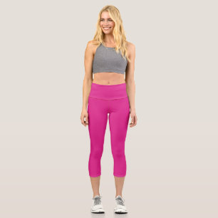 neon vivid pink solid pink capri leggings