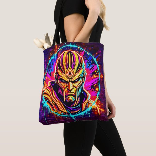Neon Warrior Power Art Tote Bag (Close Up)