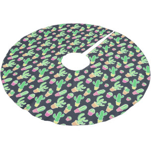 Neon Watercolor Cacti in Pots Pattern Brushed Polyester Tree Skirt