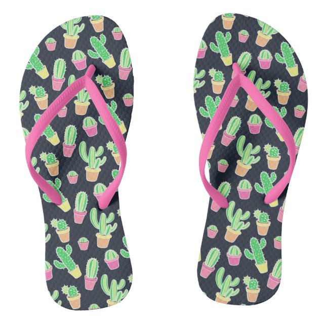 Neon Watercolor Cacti in Pots Pattern Jandals (Footbed)