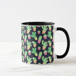 Neon Watercolor Cacti in Pots Pattern Mug