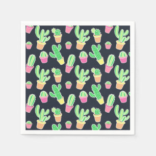 Neon Watercolor Cacti in Pots Pattern Napkin