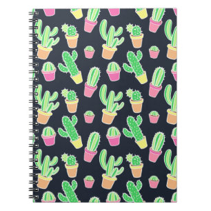 Neon Watercolor Cacti in Pots Pattern Notebook