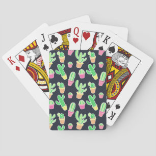 Neon Watercolor Cacti in Pots Pattern Playing Cards