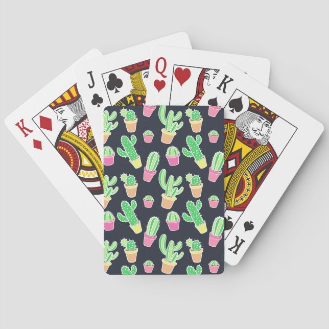 Neon Watercolor Cacti in Pots Pattern Playing Cards (Back)