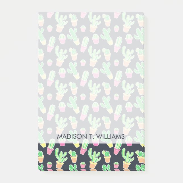 Neon Watercolor Cacti in Pots Pattern Post-it Notes (Front)
