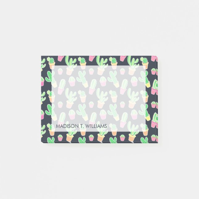 Neon Watercolor Cacti in Pots Pattern Post-it Notes (Front)