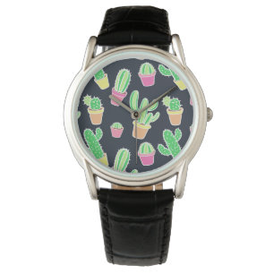 Neon Watercolor Cacti in Pots Pattern Watch