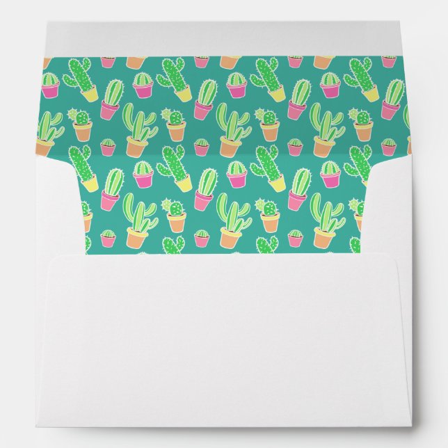 Neon Watercolor Cactus In Pots Pattern Envelopes (Back (Bottom))