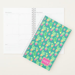 Neon Watercolor Cactus In Pots Pattern Planner