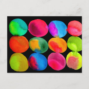 Neon Watercolor circle pattern abstract art colour Postcard