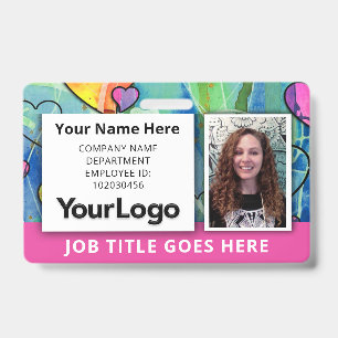 💖 Neon Watercolor Employee ID Badge Hot Pink