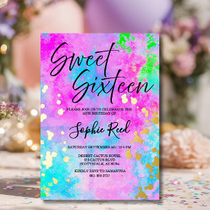 Neon Watercolor Sweet Sixteen Party