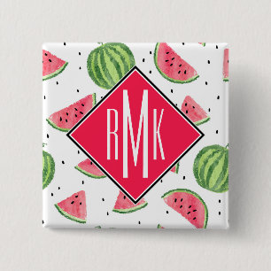 Neon Watercolor Watermelons Pattern 15 Cm Square Badge