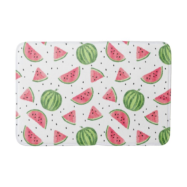 Neon Watercolor Watermelons Pattern Bath Mat (Front)