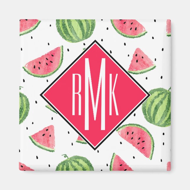 Neon Watercolor Watermelons Pattern Magnet (Front)