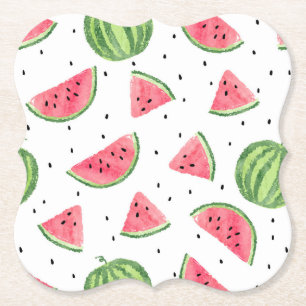 Neon Watercolor Watermelons Pattern Paper Coaster
