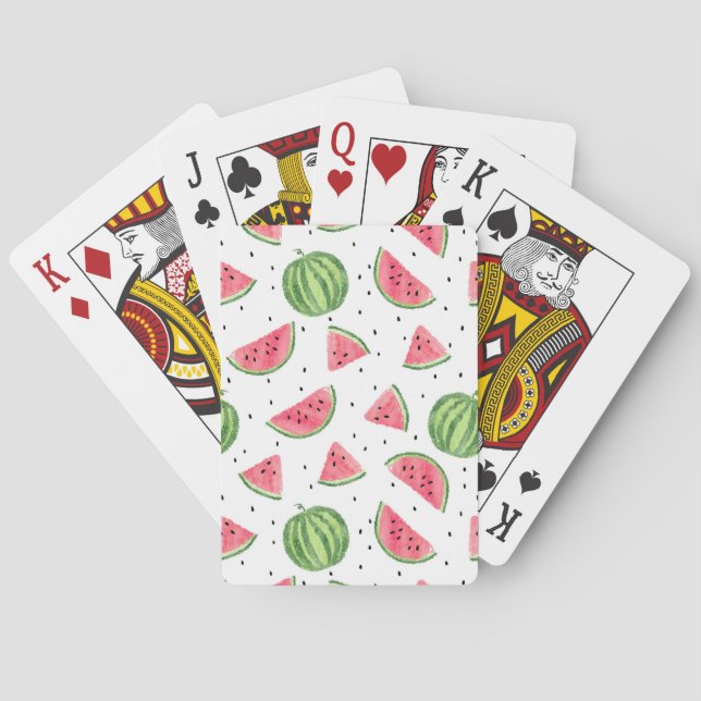 Neon Watercolor Watermelons Pattern Playing Cards (Back)