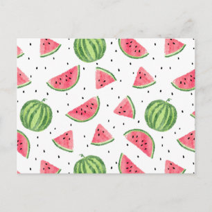 Neon Watercolor Watermelons Pattern Postcard