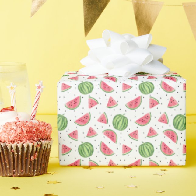 Neon Watercolor Watermelons Pattern Wrapping Paper (Birthday Party)