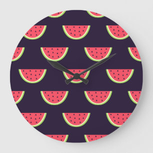 Neon Watermelon on Purple Pattern Large Clock