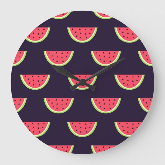 Neon Watermelon on Purple Pattern Large Clock (Front)