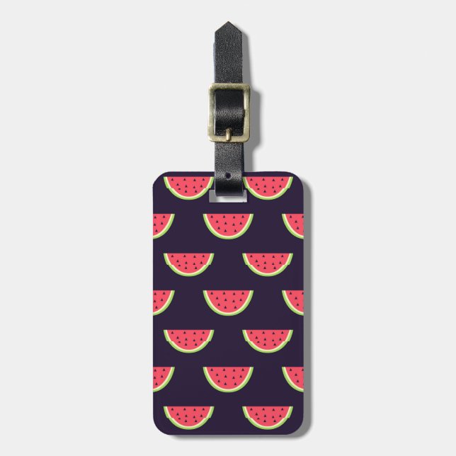 Neon Watermelon on Purple Pattern Luggage Tag (Front Vertical)