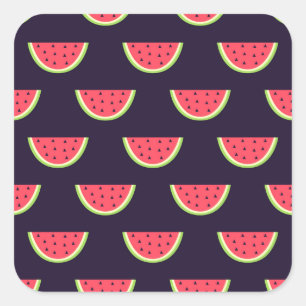 Neon Watermelon on Purple Pattern Square Sticker