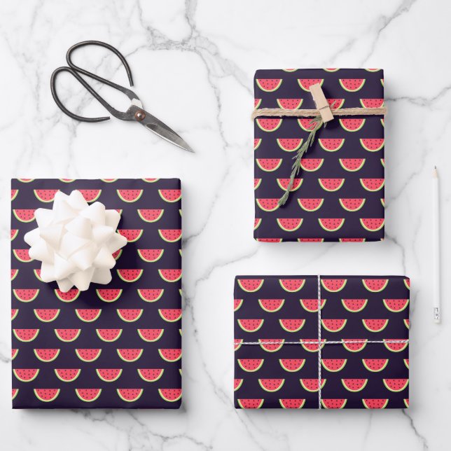 Neon Watermelon on Purple Pattern Wrapping Paper Sheet (Front)