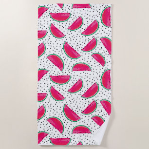 Neon Watermelon on Seeds Pattern Beach Towel