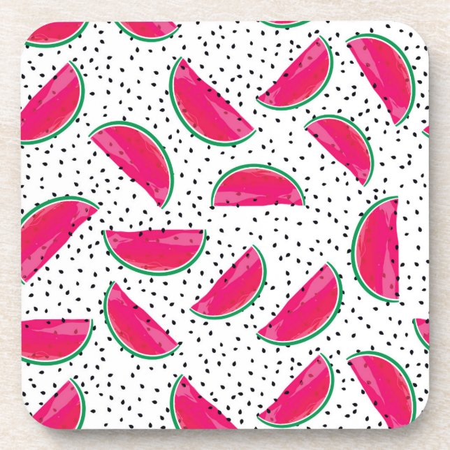 Neon Watermelon on Seeds Pattern Coaster (Front)