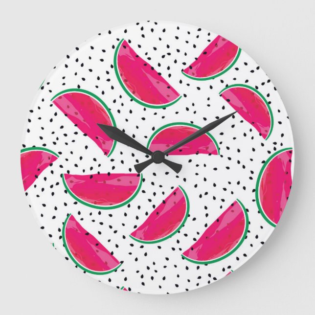 Neon Watermelon on Seeds Pattern Large Clock (Front)