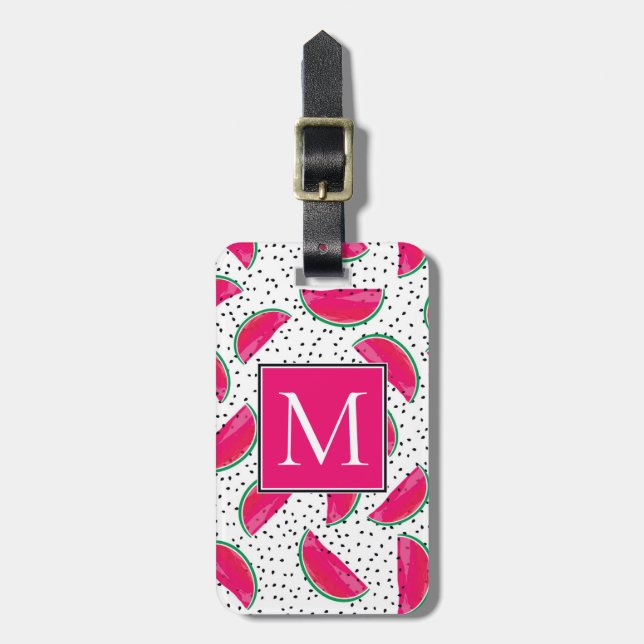Neon Watermelon on Seeds Pattern Luggage Tag (Front Vertical)