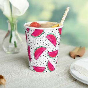 Neon Watermelon on Seeds Pattern Paper Cups