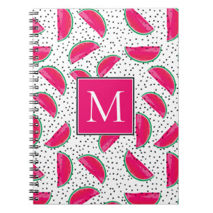 Neon Watermelon on Seeds Pattern Spiral Notebook