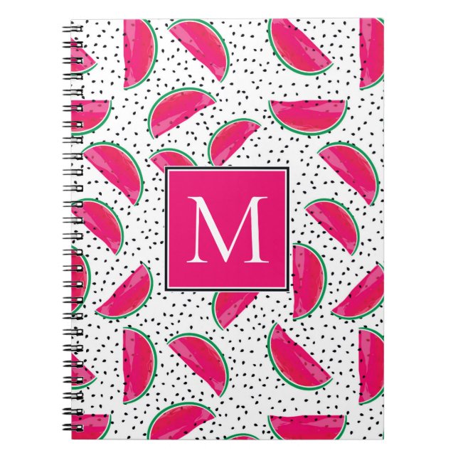 Neon Watermelon on Seeds Pattern Spiral Notebook (Front)