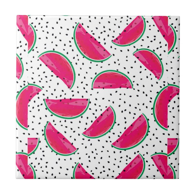 Neon Watermelon on Seeds Pattern Tile (Front)