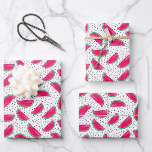 Neon Watermelon on Seeds Pattern Wrapping Paper Sheet