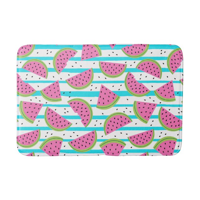 Neon Watermelon on Stripes Pattern Bath Mat (Front)