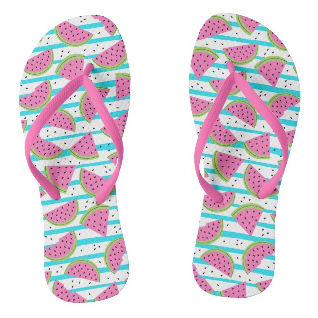 Neon Watermelon on Stripes Pattern Jandals (Footbed)