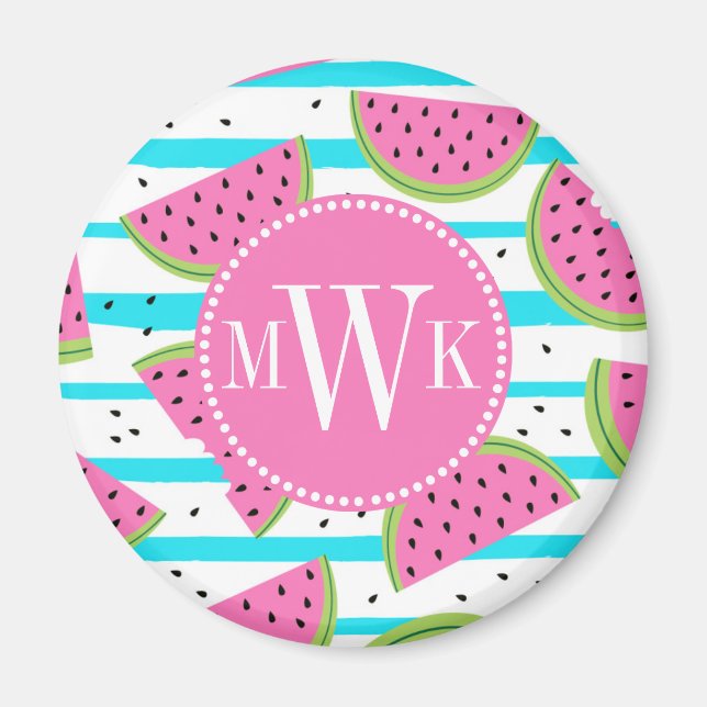 Neon Watermelon on Stripes Pattern Magnet (Front)