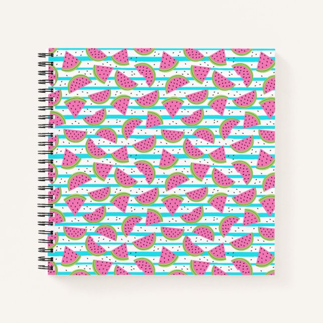 Neon Watermelon on Stripes Pattern Notebook (Front)