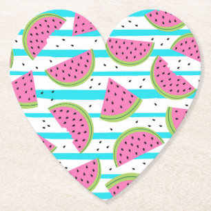 Neon Watermelon on Stripes Pattern Paper Coaster
