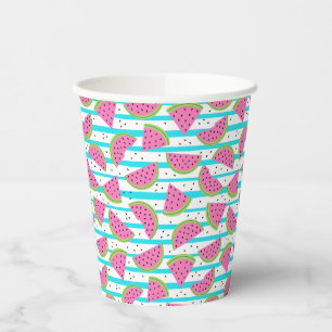Neon Watermelon on Stripes Pattern Paper Cups