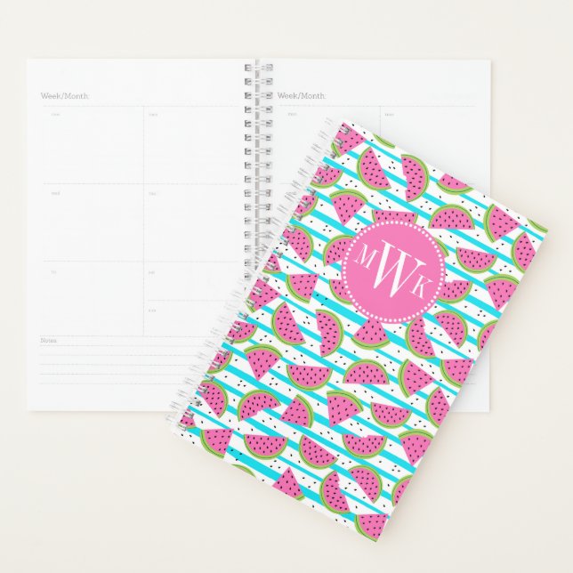 Neon Watermelon on Stripes Pattern Planner (Display)