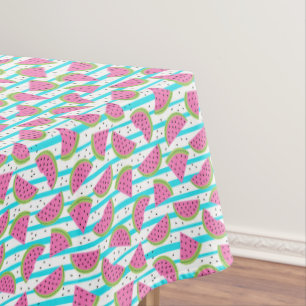 Neon Watermelon on Stripes Pattern Tablecloth