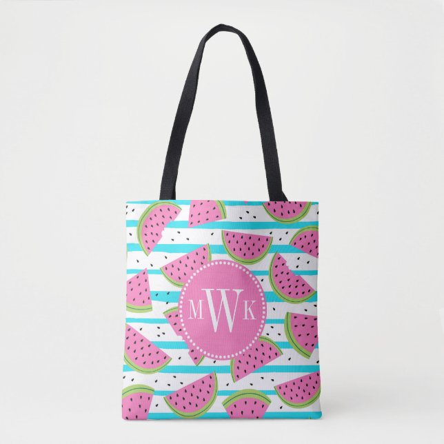 Neon Watermelon on Stripes Pattern Tote Bag (Front)