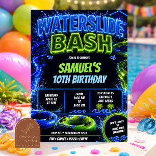 Neon Waterslide Bash Teenager Birthday Invitation