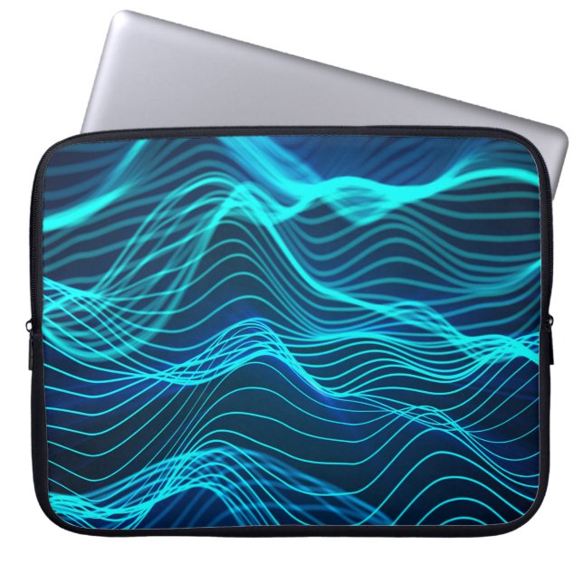 Neon waves of numerous abstract lines and rows com laptop sleeve (Front)